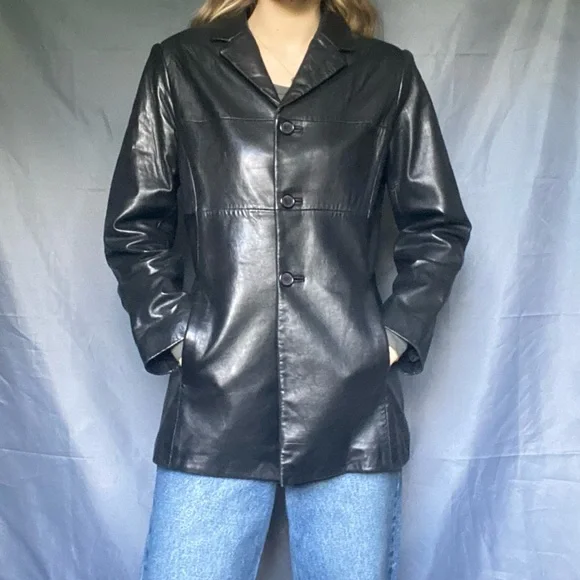 Jones New York Medium Petite Classic Vintage 90’s Black Lined Leather Jacket - Picture 5 of 8